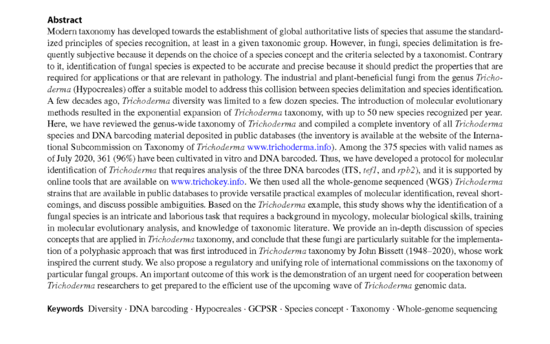 Cai and Druzhinina, 2021 Trichoderma identification protocol